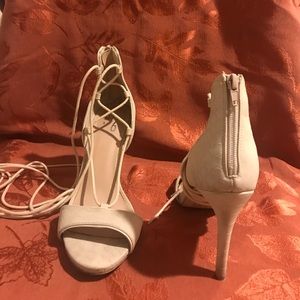 Nude lace up heels